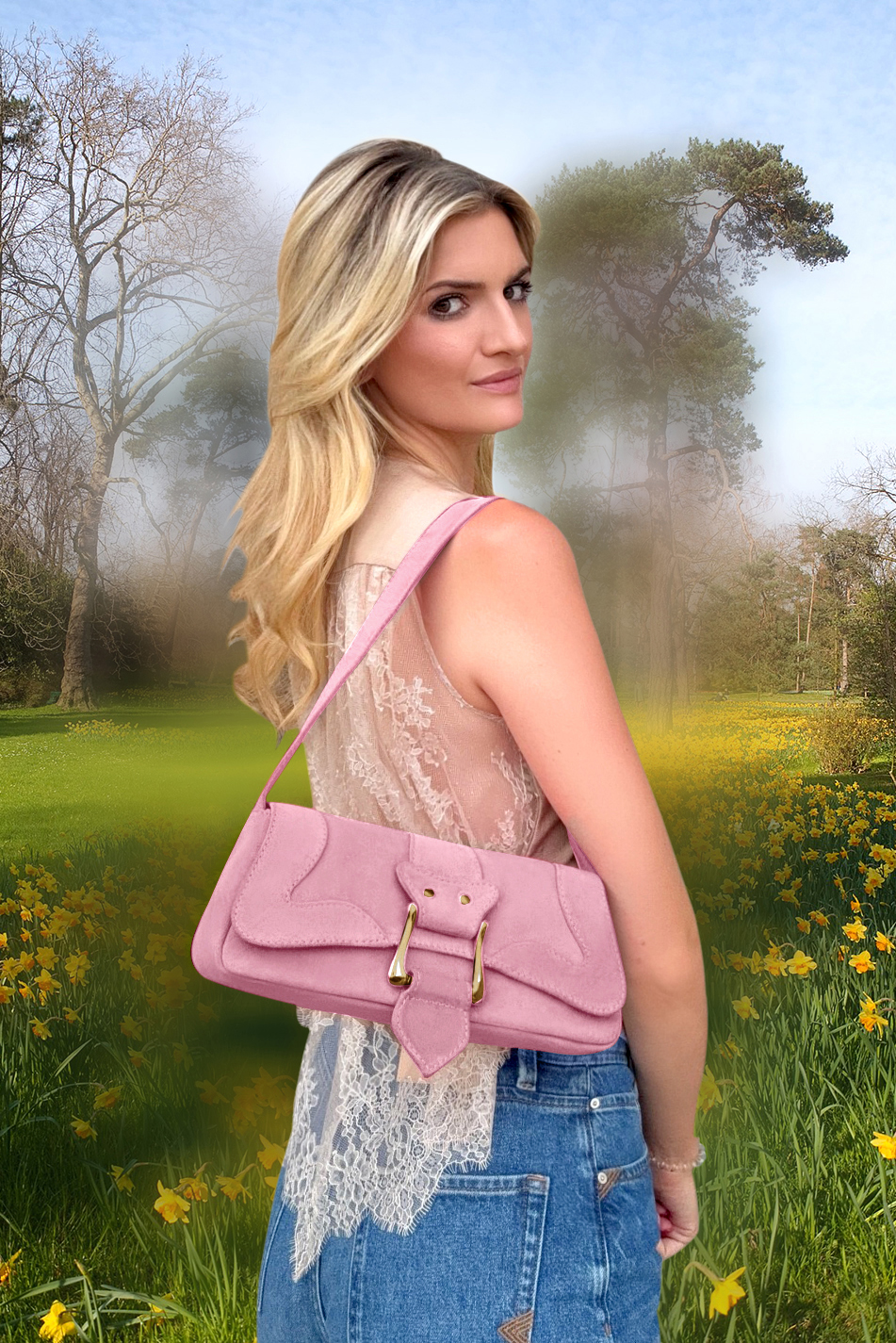 Dress small handbag in carnation pink leather - Top view
